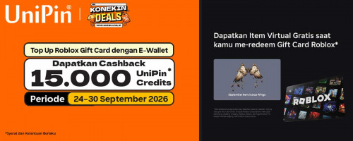 TOP UP ROBLOX GIFT CARD PAKAI E-WALLET, DAPAT ITEM VIRTUAL GRATIS + CASHBACK 15.000 UNIPIN CREDITS! 🎮🔥